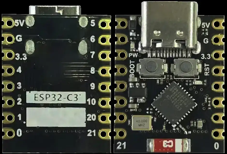 A picture of the ESP32-C3-SUPERMINI board